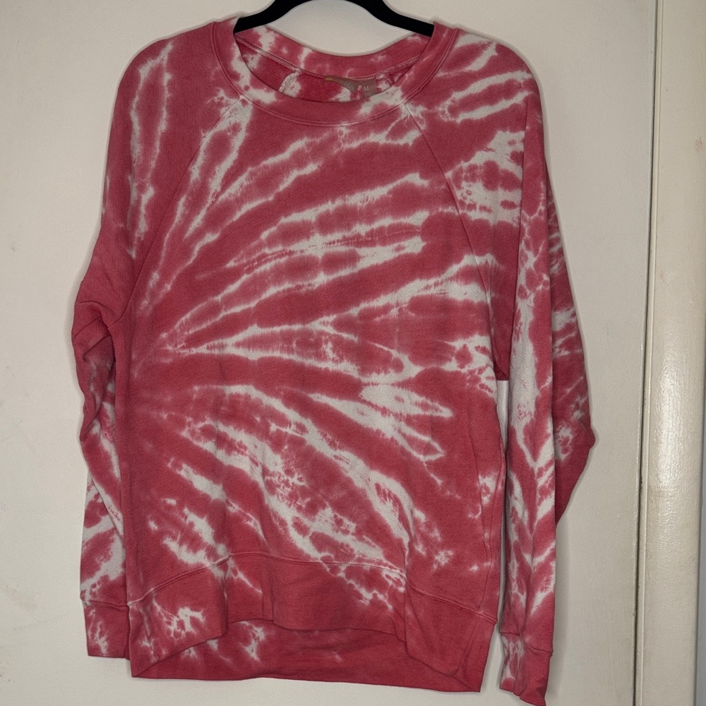 Zella Pink and White Tie-Dye Crew Neck Long Sleeve